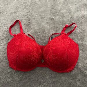 Victoria's Secret Padded Push Up Bra 34DD Very Sexy Red Lace Underwire